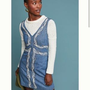 Anthropology Embroidered Mini Denim Dress